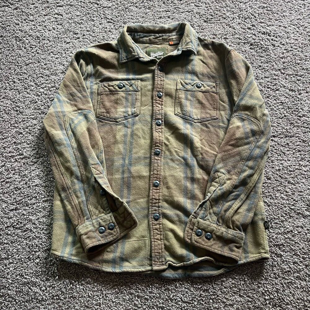 Howler Brothers Harker’s Flannel Button Down Shirt Plaid Green Brown Mens Medium